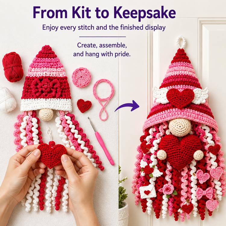 Handmade Ornament DIY Seasonal 3D Crochet Door Hanger Kit Collection, Christmas, Easter, Heart, Pumpkin, Witch, Winter Snow, Springtime-Ladybug, Springtime-Honeybee, Ocean