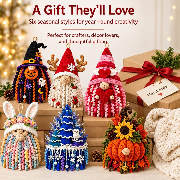 Handmade Ornament DIY Seasonal 3D Crochet Door Hanger Kit Collection, Christmas, Easter, Heart, Pumpkin, Witch, Winter Snow, Springtime-Ladybug, Springtime-Honeybee, Ocean