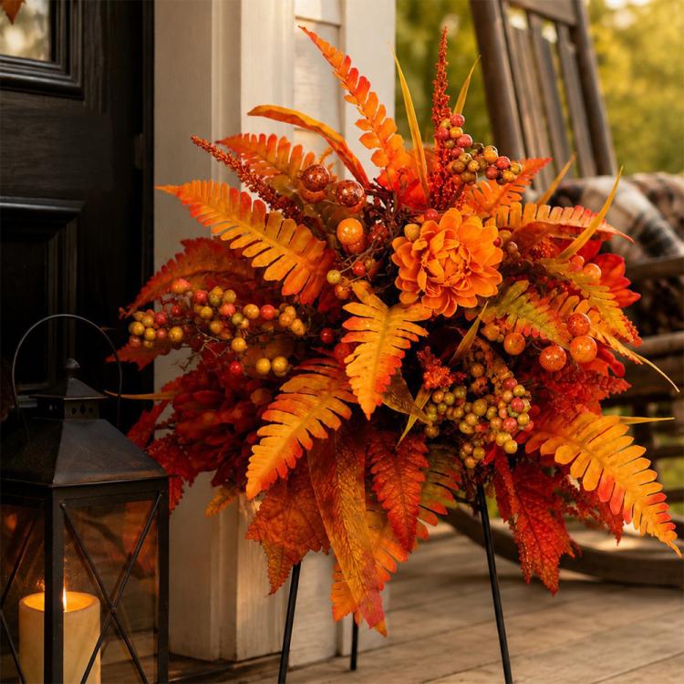 Autumn Harvest Floral Garden Stake Arrangement Fall Flowers, without Floor Stake, with Floor Stake