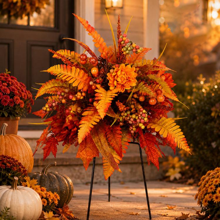 Autumn Harvest Floral Garden Stake Arrangement Fall Flowers, without Floor Stake, with Floor Stake