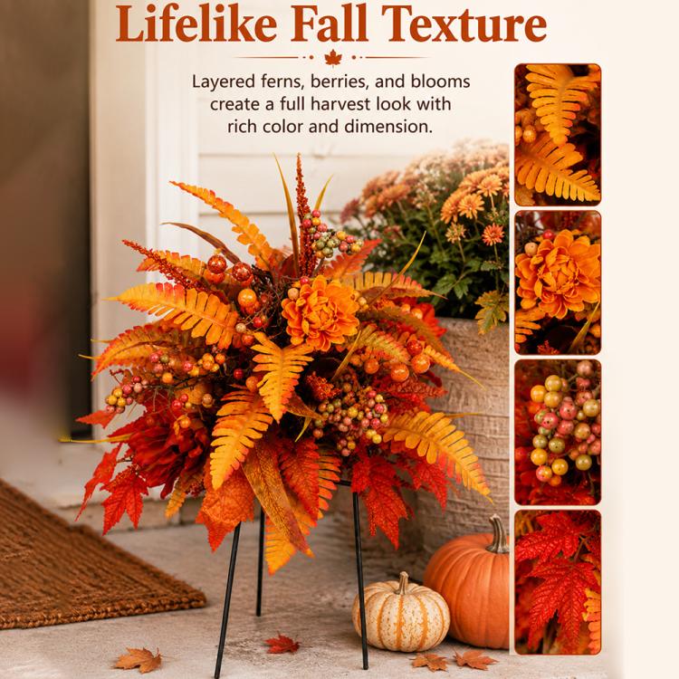 Autumn Harvest Floral Garden Stake Arrangement Fall Flowers, without Floor Stake, with Floor Stake