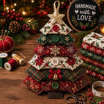 Layered Fabric Tree Ornament DIY Sewing Kit with Button, Christmas, Halloween, Flowers, Ocean, Music Note, Farm