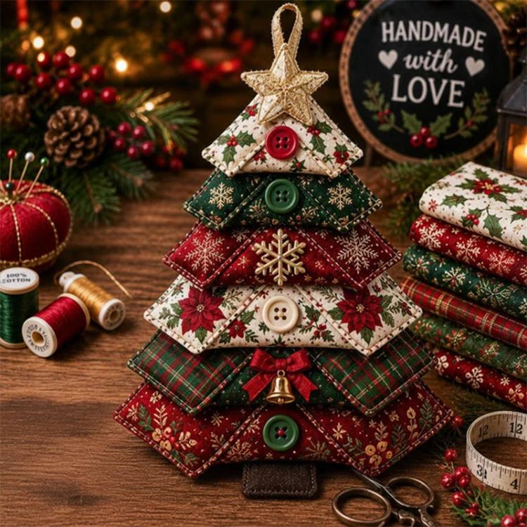 Layered Fabric Tree Ornament DIY Sewing Kit with Button, Christmas, Halloween, Flowers, Ocean, Music Note, Farm