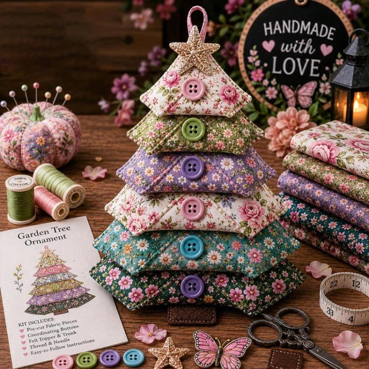 Layered Fabric Tree Ornament DIY Sewing Kit with Button, Christmas, Halloween, Flowers, Ocean, Music Note, Farm