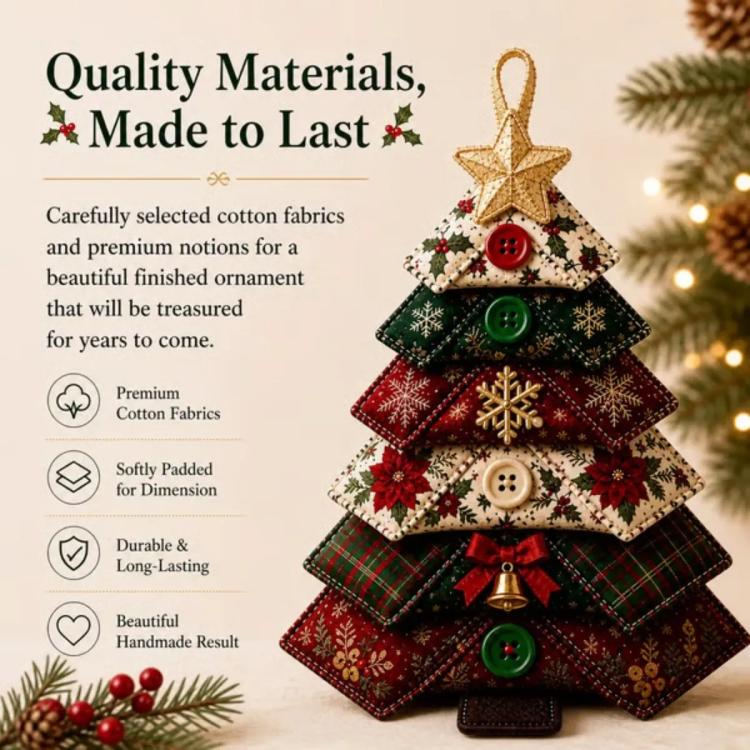 Layered Fabric Tree Ornament DIY Sewing Kit with Button, Christmas, Halloween, Flowers, Ocean, Music Note, Farm