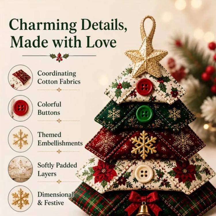 Layered Fabric Tree Ornament DIY Sewing Kit with Button, Christmas, Halloween, Flowers, Ocean, Music Note, Farm