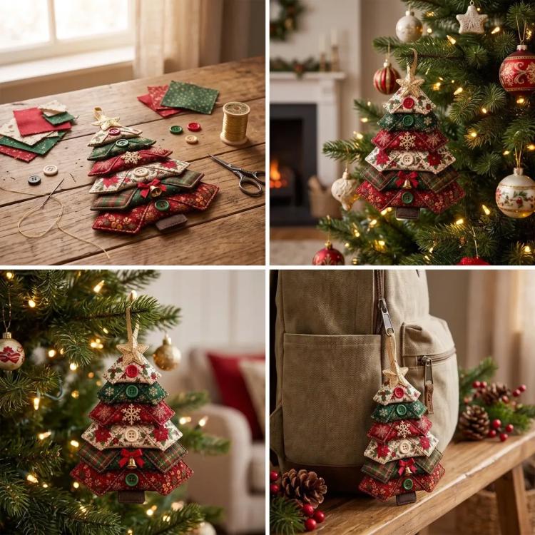 Layered Fabric Tree Ornament DIY Sewing Kit with Button, Christmas, Halloween, Flowers, Ocean, Music Note, Farm