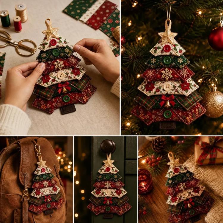 Layered Fabric Tree Ornament DIY Sewing Kit with Button, Christmas, Halloween, Flowers, Ocean, Music Note, Farm