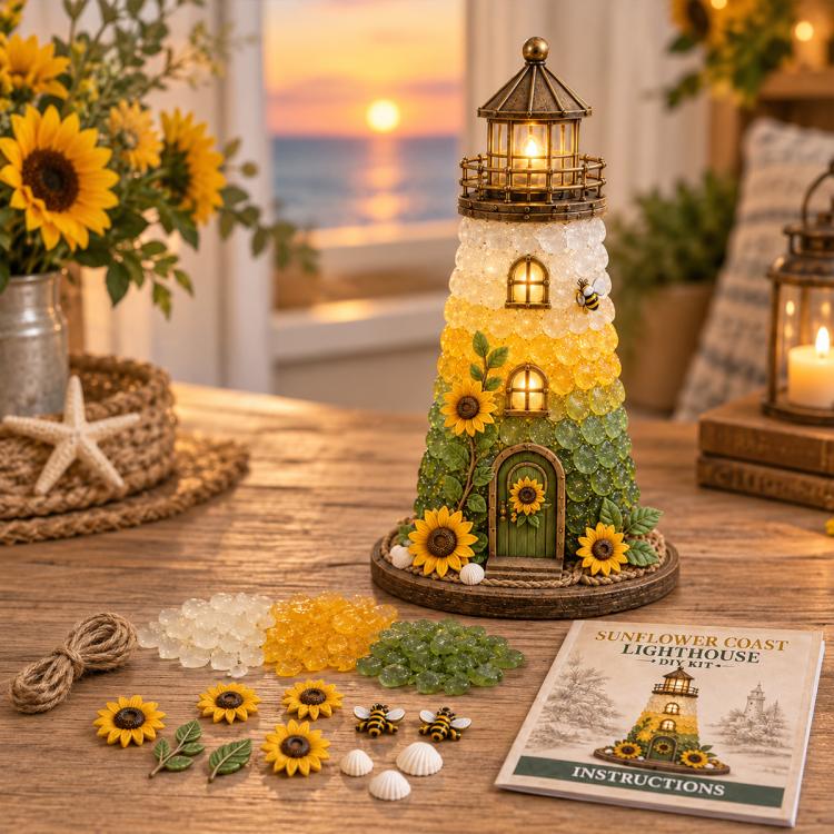 DIY Lighted Sea Glass Lighthouse Kit, Sea Glass, Coral Reefs, Rose Latte, Sunflower, Moonstone, Hummingbird, Sunset Beach, Coastal Christmas, Mermaid Lagoon, Halloween Coast, Treasure Cove