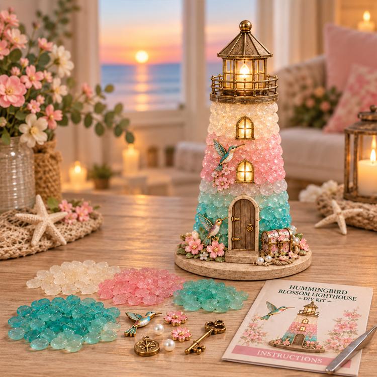 DIY Lighted Sea Glass Lighthouse Kit, Sea Glass, Coral Reefs, Rose Latte, Sunflower, Moonstone, Hummingbird, Sunset Beach, Coastal Christmas, Mermaid Lagoon, Halloween Coast, Treasure Cove