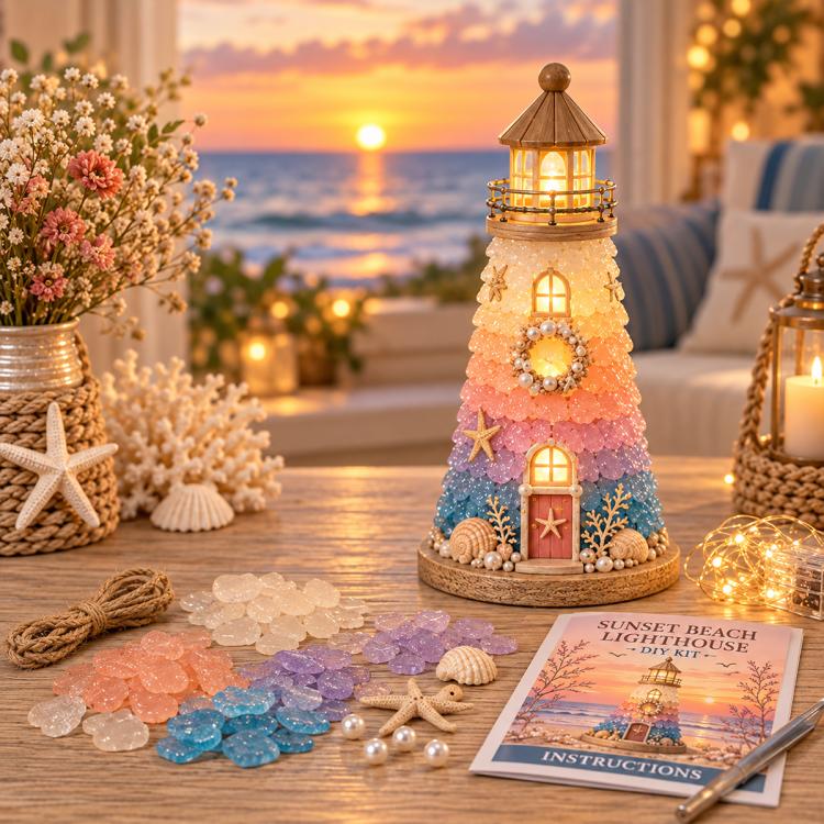 DIY Lighted Sea Glass Lighthouse Kit, Sea Glass, Coral Reefs, Rose Latte, Sunflower, Moonstone, Hummingbird, Sunset Beach, Coastal Christmas, Mermaid Lagoon, Halloween Coast, Treasure Cove