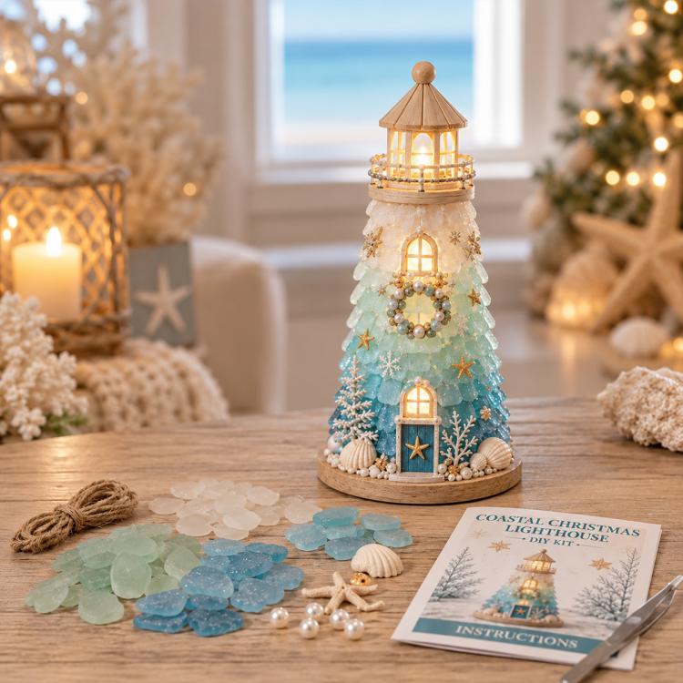 DIY Lighted Sea Glass Lighthouse Kit, Sea Glass, Coral Reefs, Rose Latte, Sunflower, Moonstone, Hummingbird, Sunset Beach, Coastal Christmas, Mermaid Lagoon, Halloween Coast, Treasure Cove