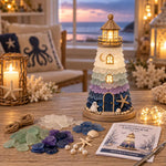 DIY Lighted Sea Glass Lighthouse Kit, Sea Glass, Coral Reefs, Rose Latte, Sunflower, Moonstone, Hummingbird, Sunset Beach, Coastal Christmas, Mermaid Lagoon, Halloween Coast, Treasure Cove