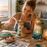 DIY Lighted Sea Glass Lighthouse Kit, Sea Glass, Coral Reefs, Rose Latte, Sunflower, Moonstone, Hummingbird, Sunset Beach, Coastal Christmas, Mermaid Lagoon, Halloween Coast, Treasure Cove