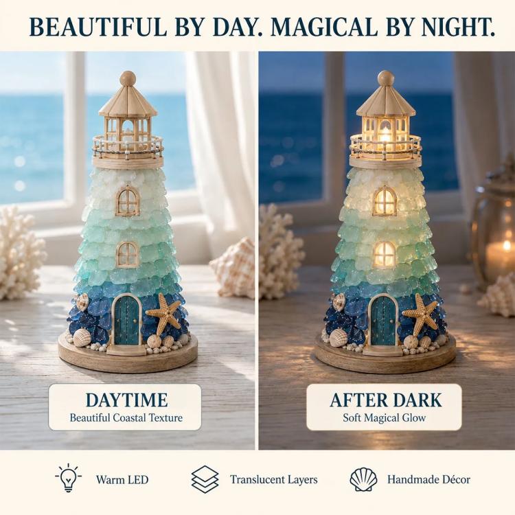 DIY Lighted Sea Glass Lighthouse Kit, Sea Glass, Coral Reefs, Rose Latte, Sunflower, Moonstone, Hummingbird, Sunset Beach, Coastal Christmas, Mermaid Lagoon, Halloween Coast, Treasure Cove