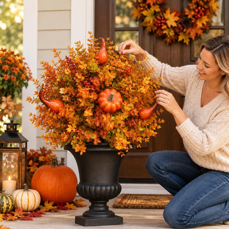 Artificial Fall Pumpkin Tree Stakes Decorative Garden Stake