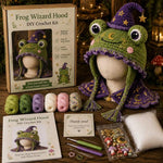 Hood Hat DIY Crochet Kit, Demon Dragon, Grey Wolf, Fox, Frog, Demonic Skull, Pumpkin Monster, Highland Cattle