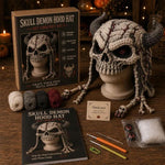 Hood Hat DIY Crochet Kit, Demon Dragon, Grey Wolf, Fox, Frog, Demonic Skull, Pumpkin Monster, Highland Cattle