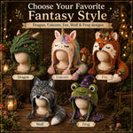 Hood Hat DIY Crochet Kit, Demon Dragon, Grey Wolf, Fox, Frog, Demonic Skull, Pumpkin Monster, Highland Cattle