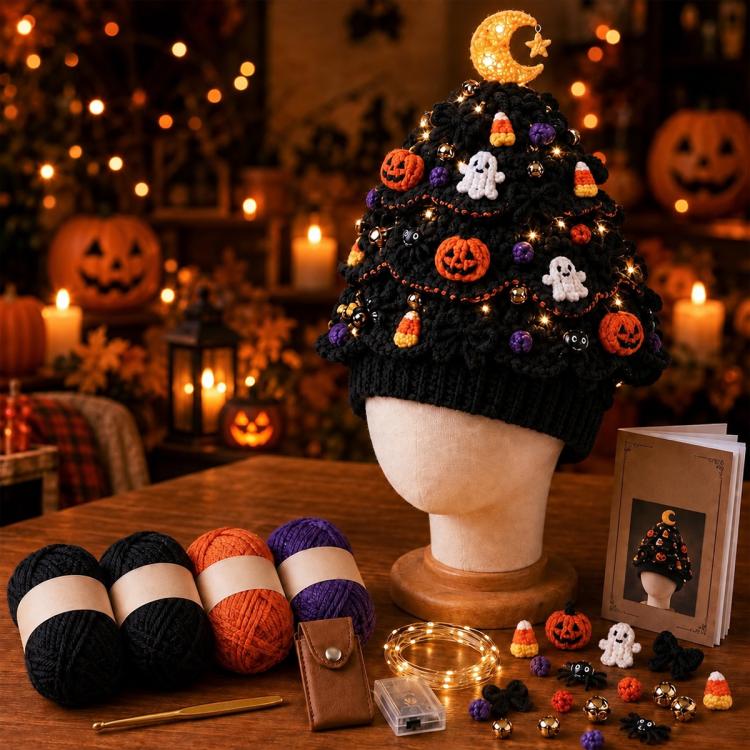 Lighted Christmas Tree Crochet Hat DIY Kit, Christmas, Halloween, Ice Crystals, Pearlescent, Candy Land, Rural Radiance, Blush Gold, Angel Blessing, Winter Forest, Vintage Village, Circus