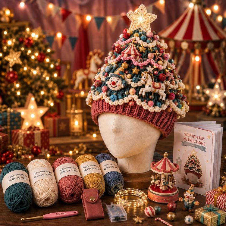 Lighted Christmas Tree Crochet Hat DIY Kit, Christmas, Halloween, Ice Crystals, Pearlescent, Candy Land, Rural Radiance, Blush Gold, Angel Blessing, Winter Forest, Vintage Village, Circus
