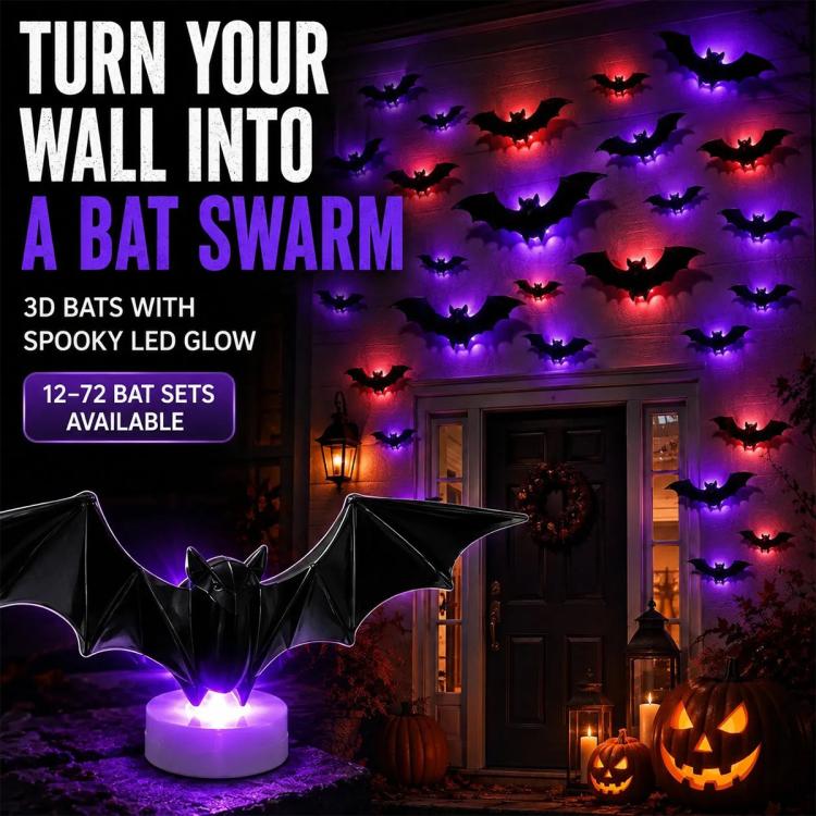 Halloween LED Glowing Bat Wall Decorations Kit, 12 PCS/Pack, 24 PCS/Pack, 36 PCS/Pack, 48 PCS/Pack, 60 PCS/Pack, 1 PC 3D