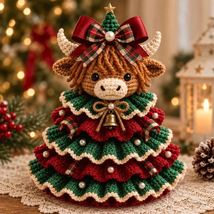 Crochet Animal Yarn Christmas Tree DIY Kit, Highland Cattle, Reindeer, Fox, Lamb, Owl, Kitten, Dachshund