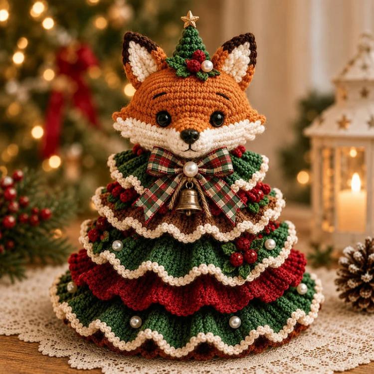 Crochet Animal Yarn Christmas Tree DIY Kit, Highland Cattle, Reindeer, Fox, Lamb, Owl, Kitten, Dachshund