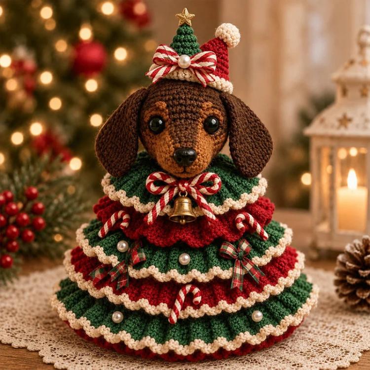 Crochet Animal Yarn Christmas Tree DIY Kit, Highland Cattle, Reindeer, Fox, Lamb, Owl, Kitten, Dachshund