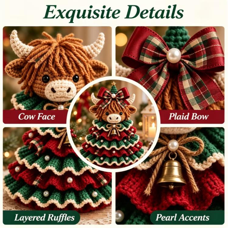 Crochet Animal Yarn Christmas Tree DIY Kit, Highland Cattle, Reindeer, Fox, Lamb, Owl, Kitten, Dachshund