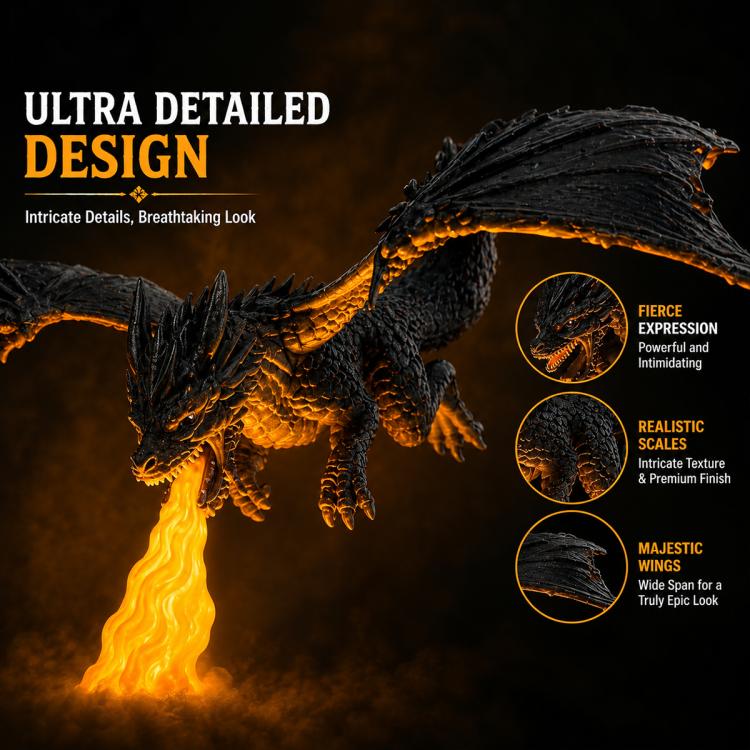 Flame Breath Dragon Night Light, Black Dragon + Yellow Flames Model A, Black Dragon + Yellow Flames Model B, Black Dragon + Orange Flames Model B