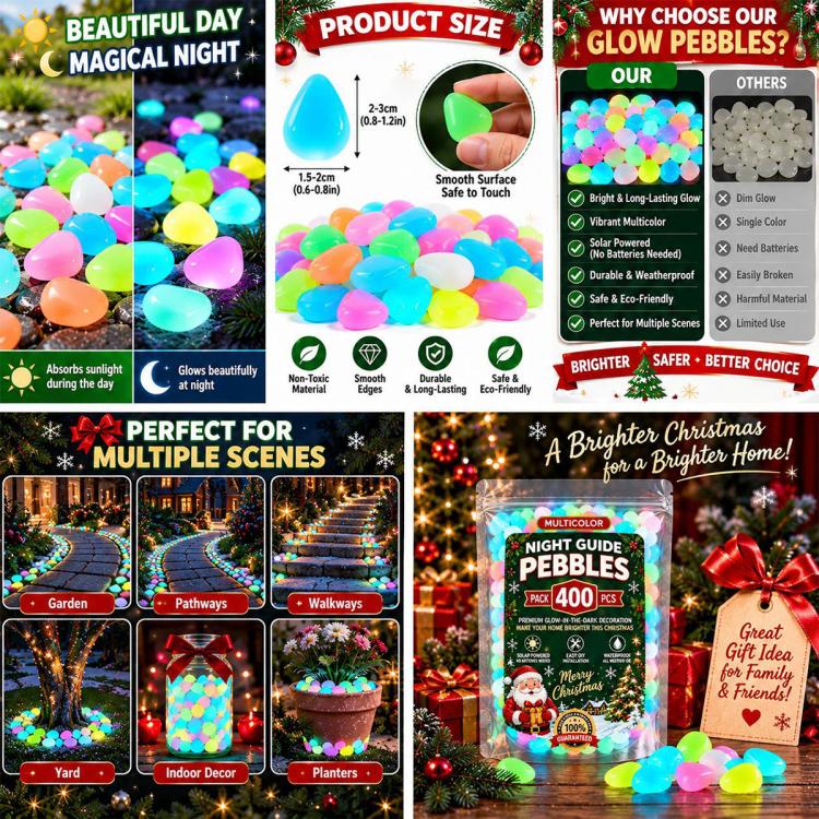 Colorful Glow in the Dark Garden Stones Christmas Luminous Stone, 200 PCS / Pack, 400 PCS / Pack, 600 PCS / Pack, 1000 PCS / Pack