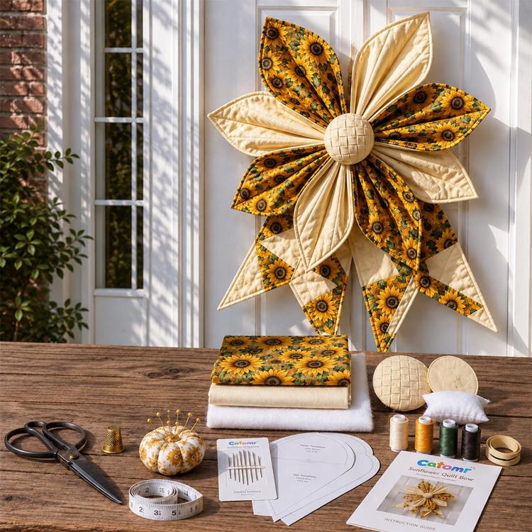 Patchwork Bow Wreath Sewing DIY Kit, Sunflower, Red Sparrow, Christmas, Halloween, Freedom Festival, Autumn Harvest, Highland Cattle, Bee