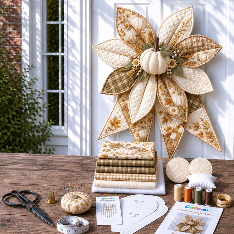 Patchwork Bow Wreath Sewing DIY Kit, Sunflower, Red Sparrow, Christmas, Halloween, Freedom Festival, Autumn Harvest, Highland Cattle, Bee