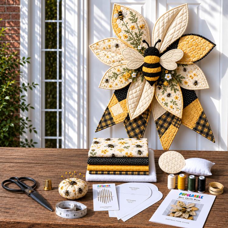 Patchwork Bow Wreath Sewing DIY Kit, Sunflower, Red Sparrow, Christmas, Halloween, Freedom Festival, Autumn Harvest, Highland Cattle, Bee