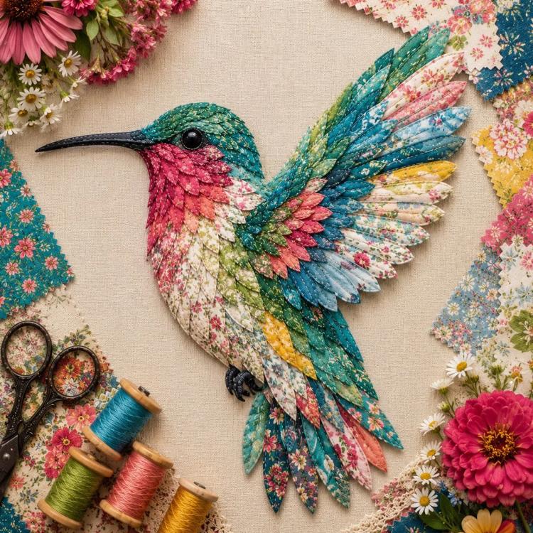 3D Patchwork Bird DIY Craft Kit, Twilight Garden Hummingbird, Summer Garden Hummingbird, Autumn Harvest Hummingbird, Spring Hummingbird, Cardinal, Robin, Owl, Tit, Peacock, Parrot, Bluebird, Eagle, Crow, Flamingo