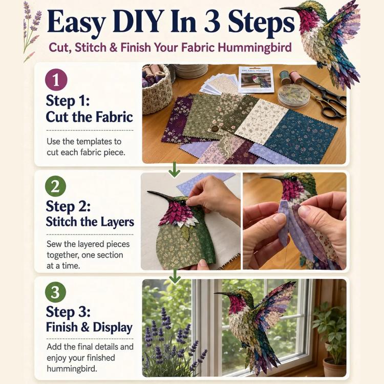 3D Patchwork Bird DIY Craft Kit, Twilight Garden Hummingbird, Summer Garden Hummingbird, Autumn Harvest Hummingbird, Spring Hummingbird, Cardinal, Robin, Owl, Tit, Peacock, Parrot, Bluebird, Eagle, Crow, Flamingo