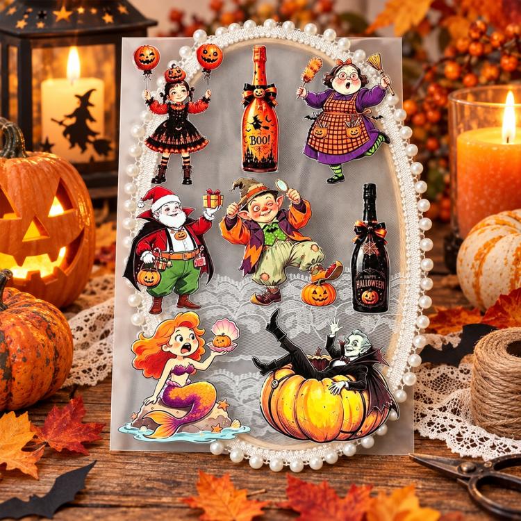 Halloween Embossed Cartoon Cute Stickers, Type A, Type B, Type C, Type D, 4 PCS