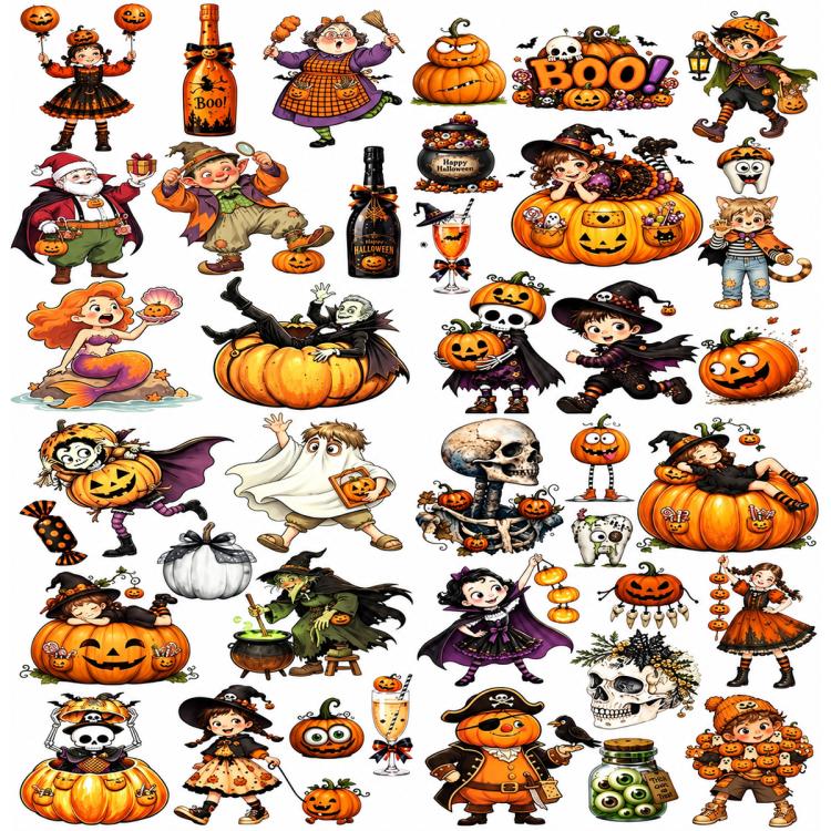 Halloween Embossed Cartoon Cute Stickers, Type A, Type B, Type C, Type D, 4 PCS