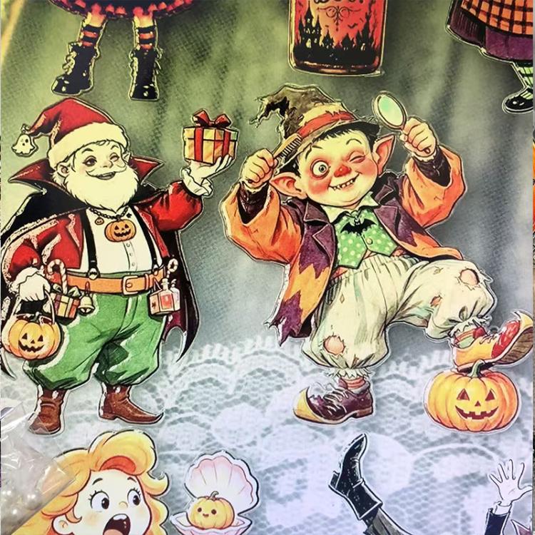 Halloween Embossed Cartoon Cute Stickers, Type A, Type B, Type C, Type D, 4 PCS