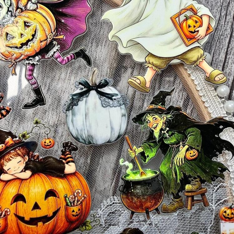 Halloween Embossed Cartoon Cute Stickers, Type A, Type B, Type C, Type D, 4 PCS