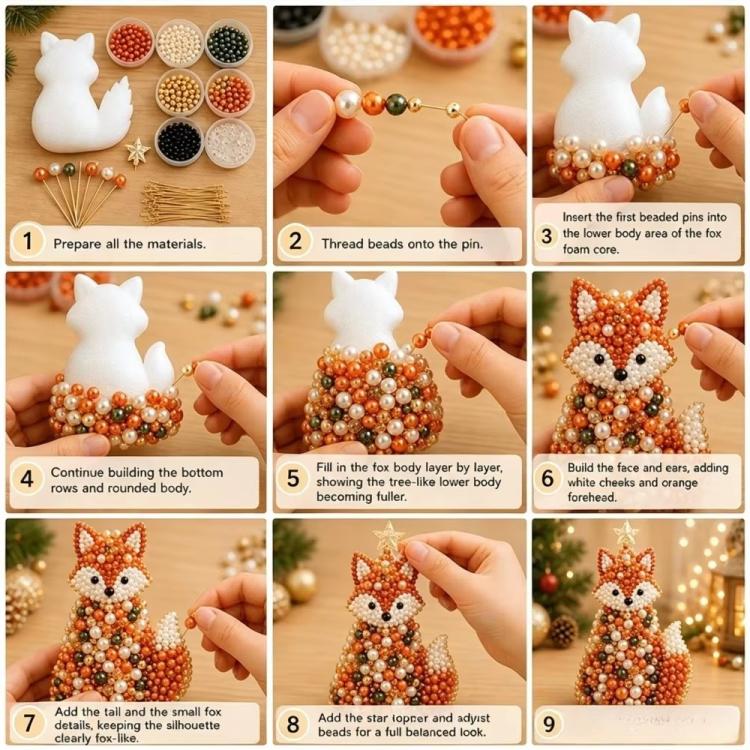 DIY Beaded Animals Decorations Tree Craft Kit, Dachshund, Hedgehog, Owl, Penguin, Rabbit, Highland Cattle, Reindeer, White Bear, Kitten, Pony, Raccoon, Fox
