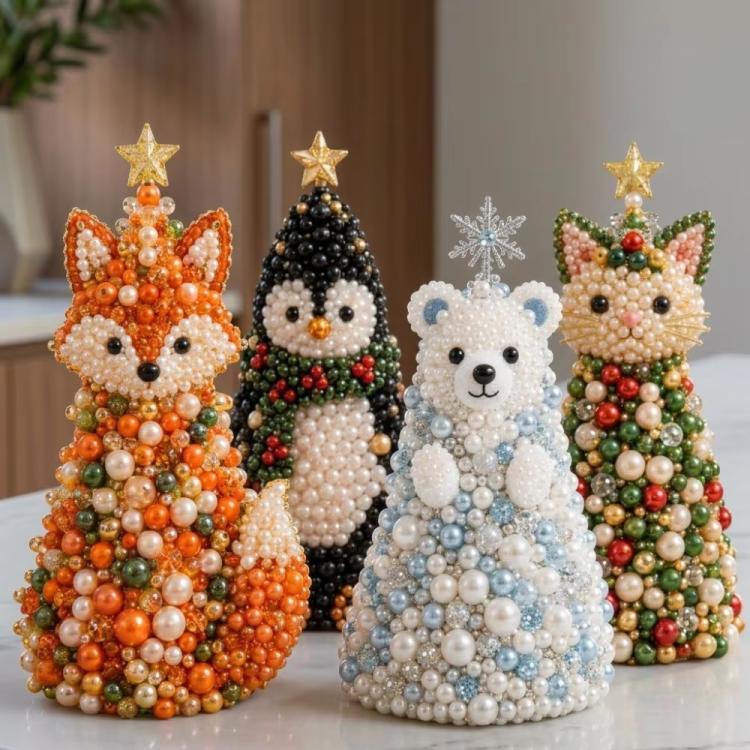 DIY Beaded Animals Decorations Tree Craft Kit, Dachshund, Hedgehog, Owl, Penguin, Rabbit, Highland Cattle, Reindeer, White Bear, Kitten, Pony, Raccoon, Fox