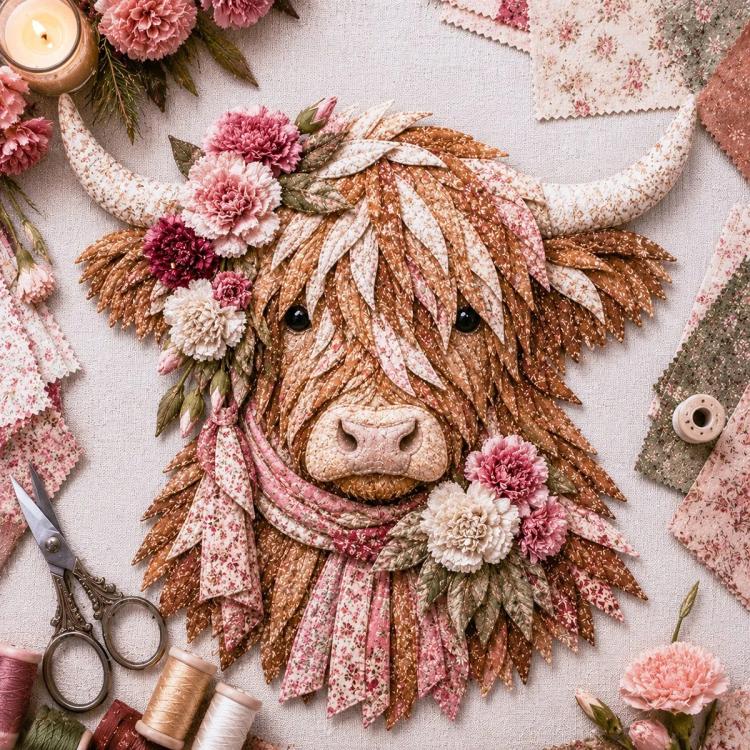 Highland Cow 3D Layered Fabric Art DIY Kit, January, February, March, April, May, June, July, August, September, October, November, December