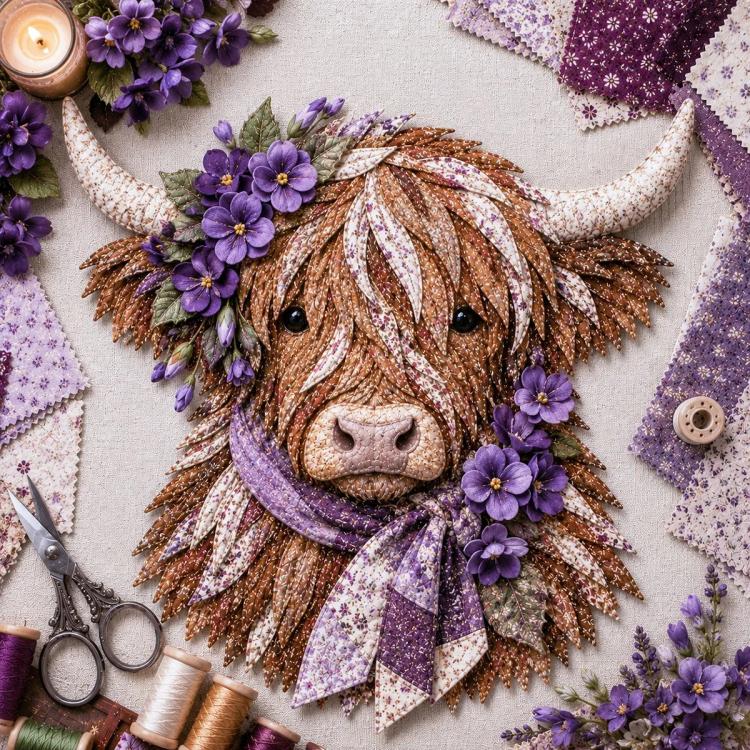 Highland Cow 3D Layered Fabric Art DIY Kit, January, February, March, April, May, June, July, August, September, October, November, December