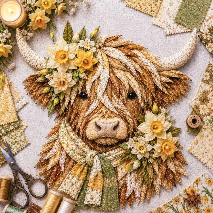 Highland Cow 3D Layered Fabric Art DIY Kit, January, February, March, April, May, June, July, August, September, October, November, December