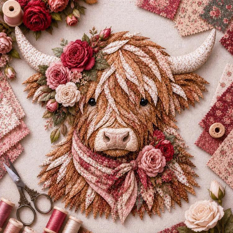 Highland Cow 3D Layered Fabric Art DIY Kit, January, February, March, April, May, June, July, August, September, October, November, December