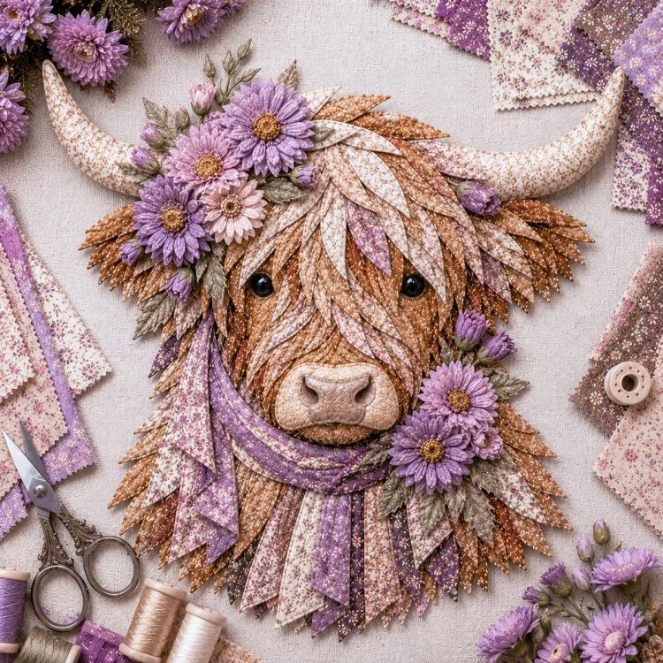 Highland Cow 3D Layered Fabric Art DIY Kit, January, February, March, April, May, June, July, August, September, October, November, December
