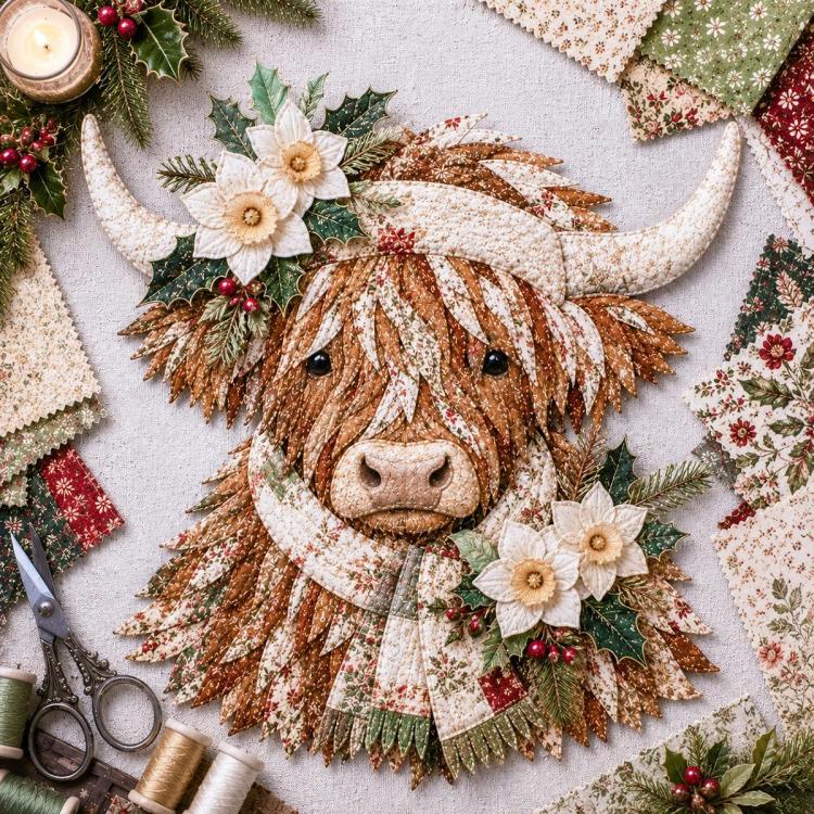 Highland Cow 3D Layered Fabric Art DIY Kit, January, February, March, April, May, June, July, August, September, October, November, December