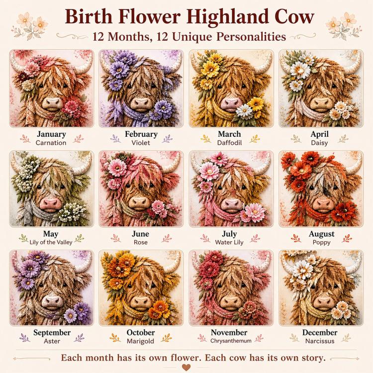 Highland Cow 3D Layered Fabric Art DIY Kit, January, February, March, April, May, June, July, August, September, October, November, December